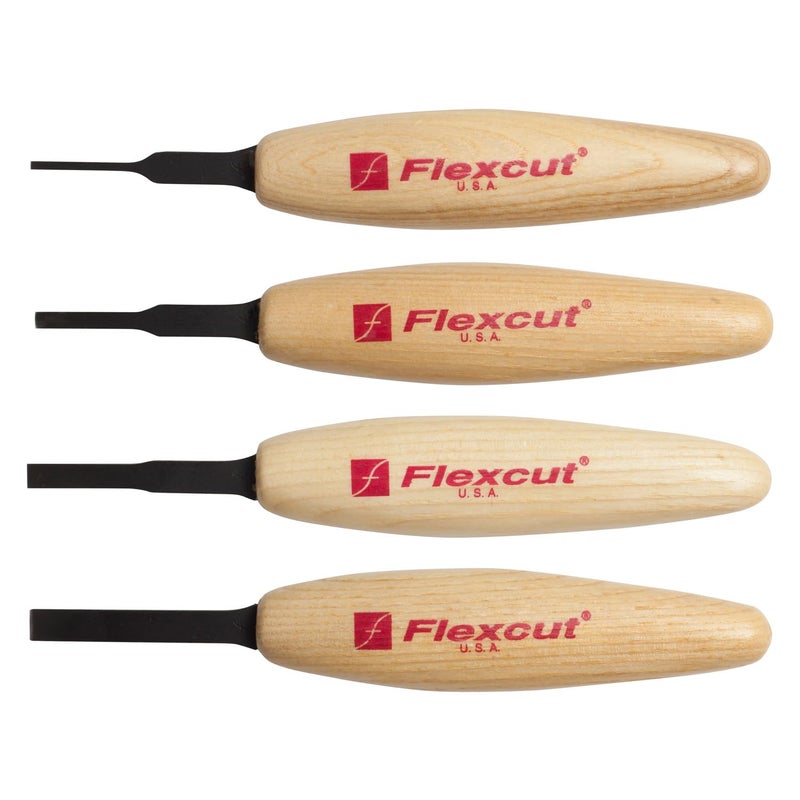 FLEXCUT Carving Tools, Chisel Micro Tool Set, High-Carbon Steel Blades, with Solid Ash Handle, Set of 4 (MT100) Mini Tool Box - Image 1